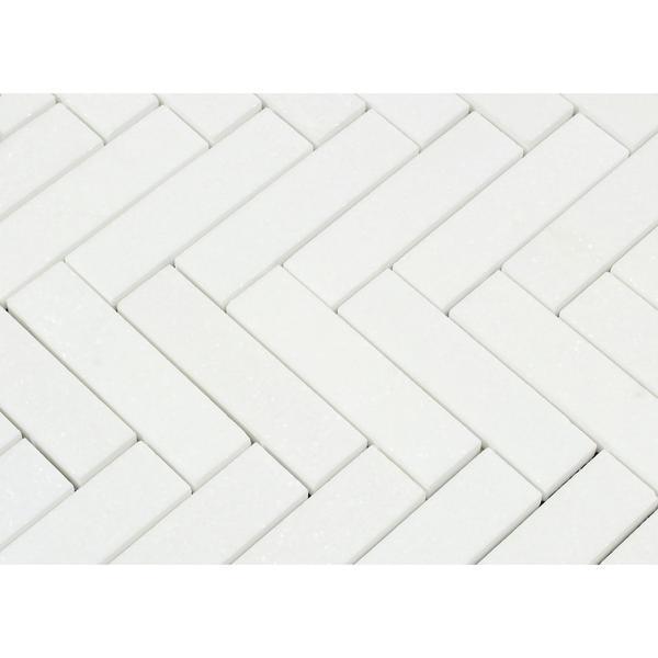 Tilefornia Thassos White Herringbone 1" X 4" Marble Mosaic Tile - Tilefornia