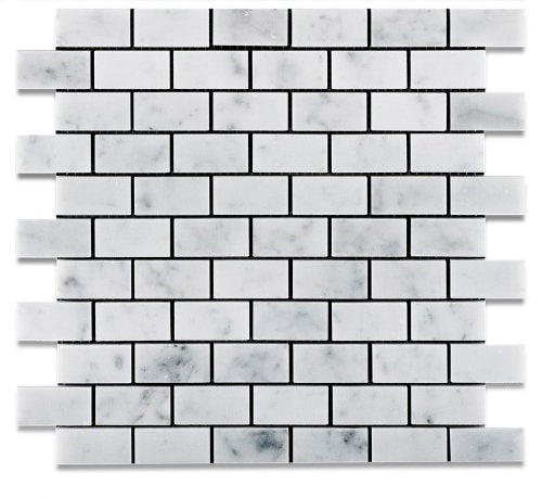 White Carrara Marble Brick Mosaic Tile 1x2, Polished