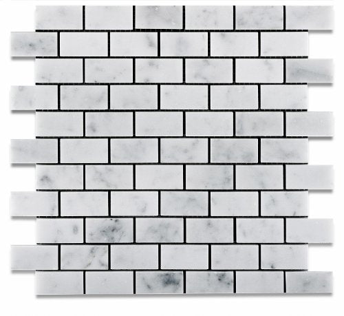White Carrara Marble Brick Mosaic Tile 1x2, Polished