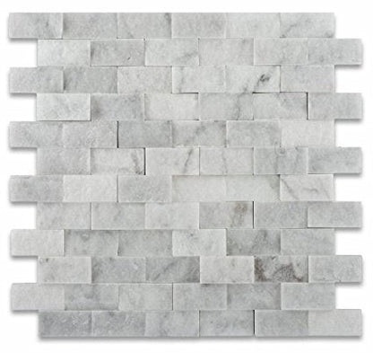 White Carrara Marble Brick Mosaic Tile 1x2, Split Face