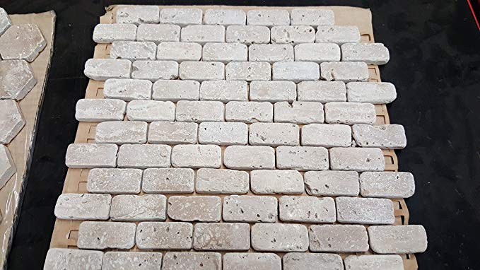 Ivory Travertine Mosaic Tile 1x2, Tumbled