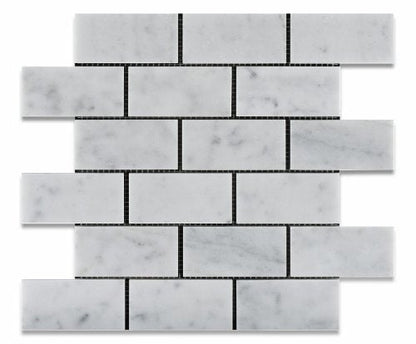 White Carrara Marble Brick Mosaic Tile 2x4, Honed