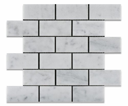 White Carrara Marble Brick Mosaic Tile 2x4, Honed