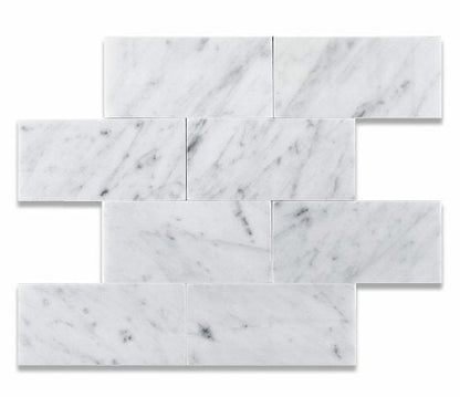 White Carrara Marble Subway Tile 3x6, Honed