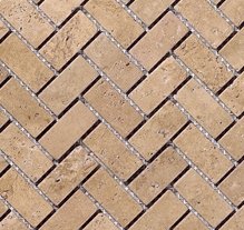 Brown Noce Travertine Herringbone Mosaic Tile 1x2, Tumbled