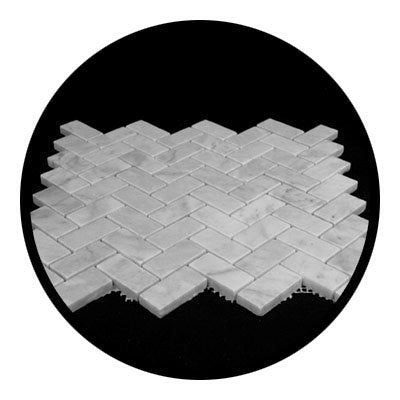 White Carrara Marble Herringbone Mosaic Tile, Honed