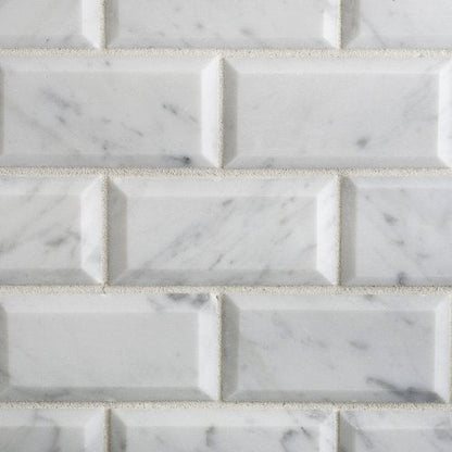 White Carrara Marble Brick Mosaic Tile 2x4, Honed