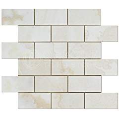 White Onyx Brick Mosaic Tile 2x4, Polished & Cross-Cut