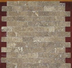 Brown Noce Travertine Mosaic Tile 1x2, Split Face