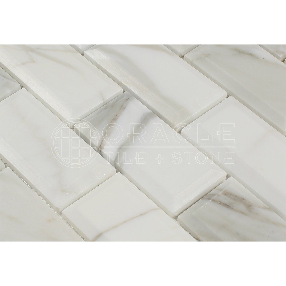 White Calacatta Gold Marble Brick Mosaic Tile 2x4, Honed