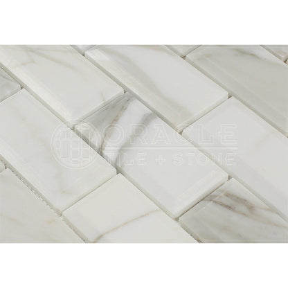 White Calacatta Gold Marble Brick Mosaic Tile 2x4, Honed