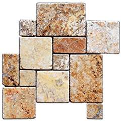 Scabos Travertine 4-Pieced OPUS Mini-Pattern Tumbled Mosaic Tile - Box of 5 sq. ft. - Tilefornia