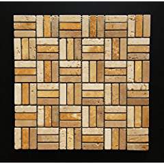 Mixed (Ivory + Noce + Gold) Travertine Mosaic Tile 5/8x2, Tumbled