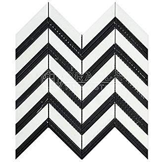 White Thassos Marble Chevron Mosaic Tile, Polished