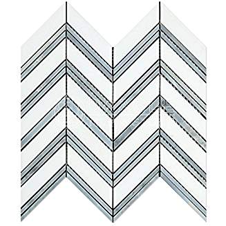 White Thassos Marble Chevron Mosaic Tile, Polished