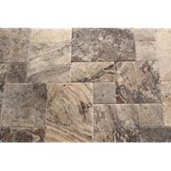 Silver Travertine French Pattern Tile (Versailles), Brushed & Chiseled & Unfilled
