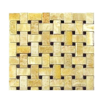 Honey Onyx Basketweave Mosaic Tile with White Dots, Polished