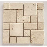 Classic Light Beige Travertine 3-pieced mini-pattern mosaic tile, tumbled - Tilefornia