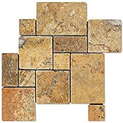 Scabos Travertine 4-Piece Mini Pattern Mosaic Tile, Tumbled
