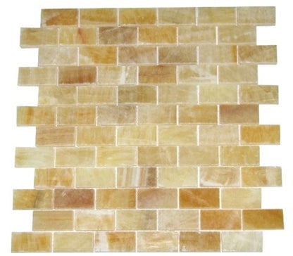Honey Onyx Brick Mosaic Tile 1x2, Polished