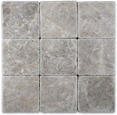 Silver Marble Tumbled 4x4 Subway Tile