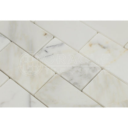 White Calacatta Gold Marble Brick Mosaic Tile 2x4, Polished