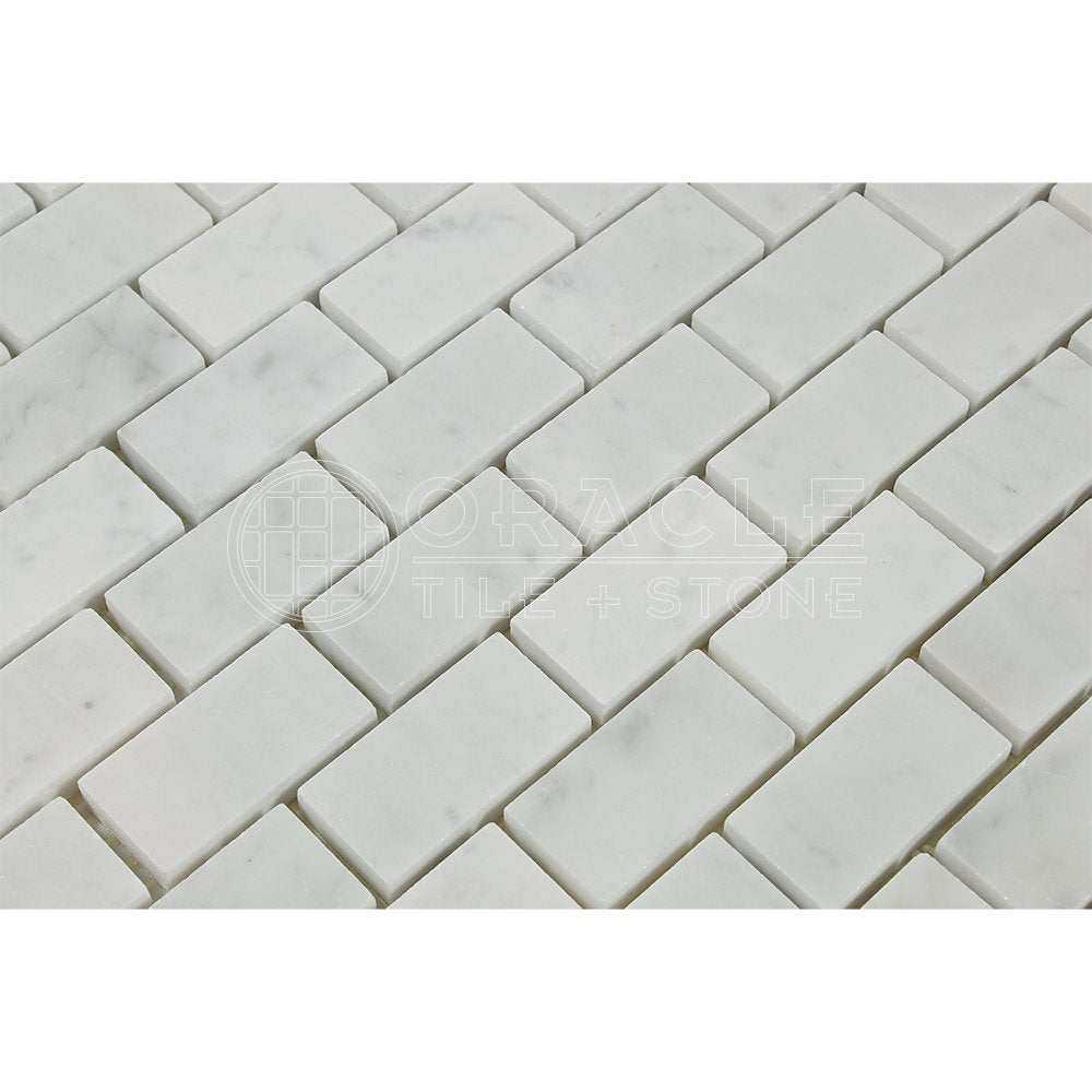 White Carrara Marble Brick Mosaic Tile 1x2, Polished
