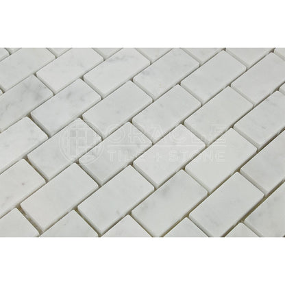 White Carrara Marble Brick Mosaic Tile 1x2, Polished