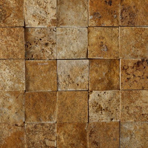 Gold Travertine Mosaic Tile 1x1, Split Face
