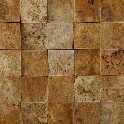 Gold Travertine Mosaic Tile 1x1, Split Face