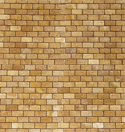 Gold Travertine Brick Mosaic Tile 2x4, Honed