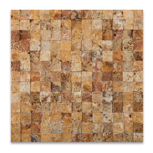 Scabos Travertine Mosaic Tile 1x1, Split Face