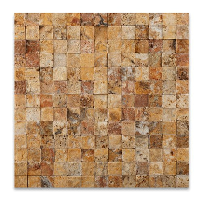 Scabos Travertine Mosaic Tile 1x1, Split Face