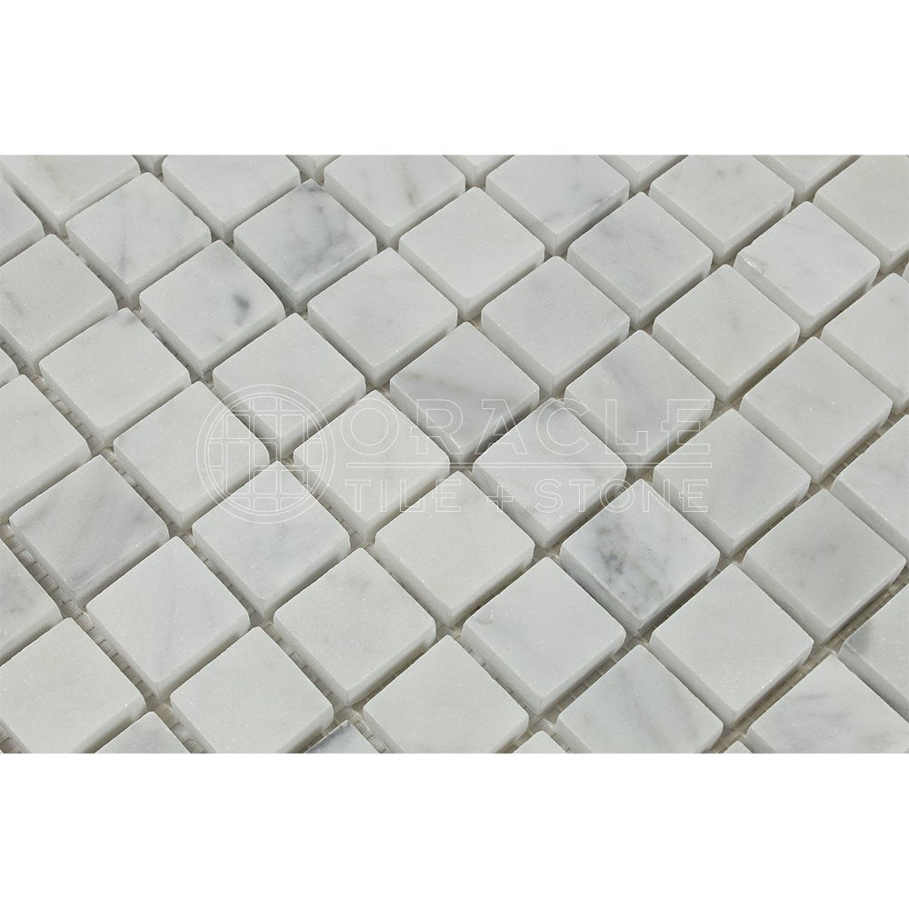 White Carrara Marble Mosaic Tile 1x1, Honed