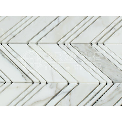 White Calacatta Gold Marble Chevron Mosaic Tile with Calacatta & Gold, Honed