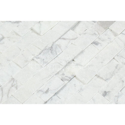 White Carrara Marble Brick Mosaic Tile 1x2, Split Face
