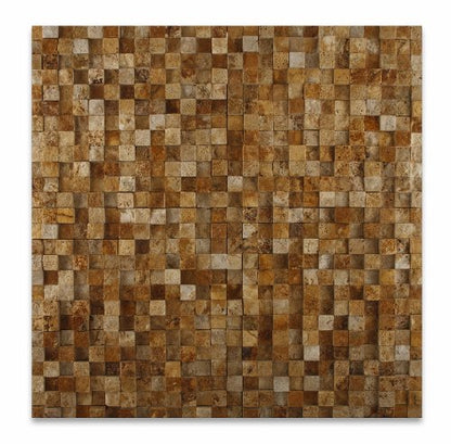 Gold Travertine Mosaic Tile 1x1, Split Face