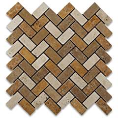 Ivory travertine herringbone mosaic tile 1x2 tumbled