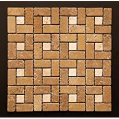 Brown Noce Travertine Pinwheel Mosaic Tile, Tumbled