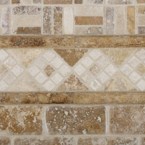 Gold Travertine Brick Mosaic Tile 2x4, Tumbled