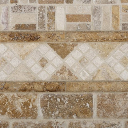 Gold Travertine Brick Mosaic Tile 2x4, Tumbled