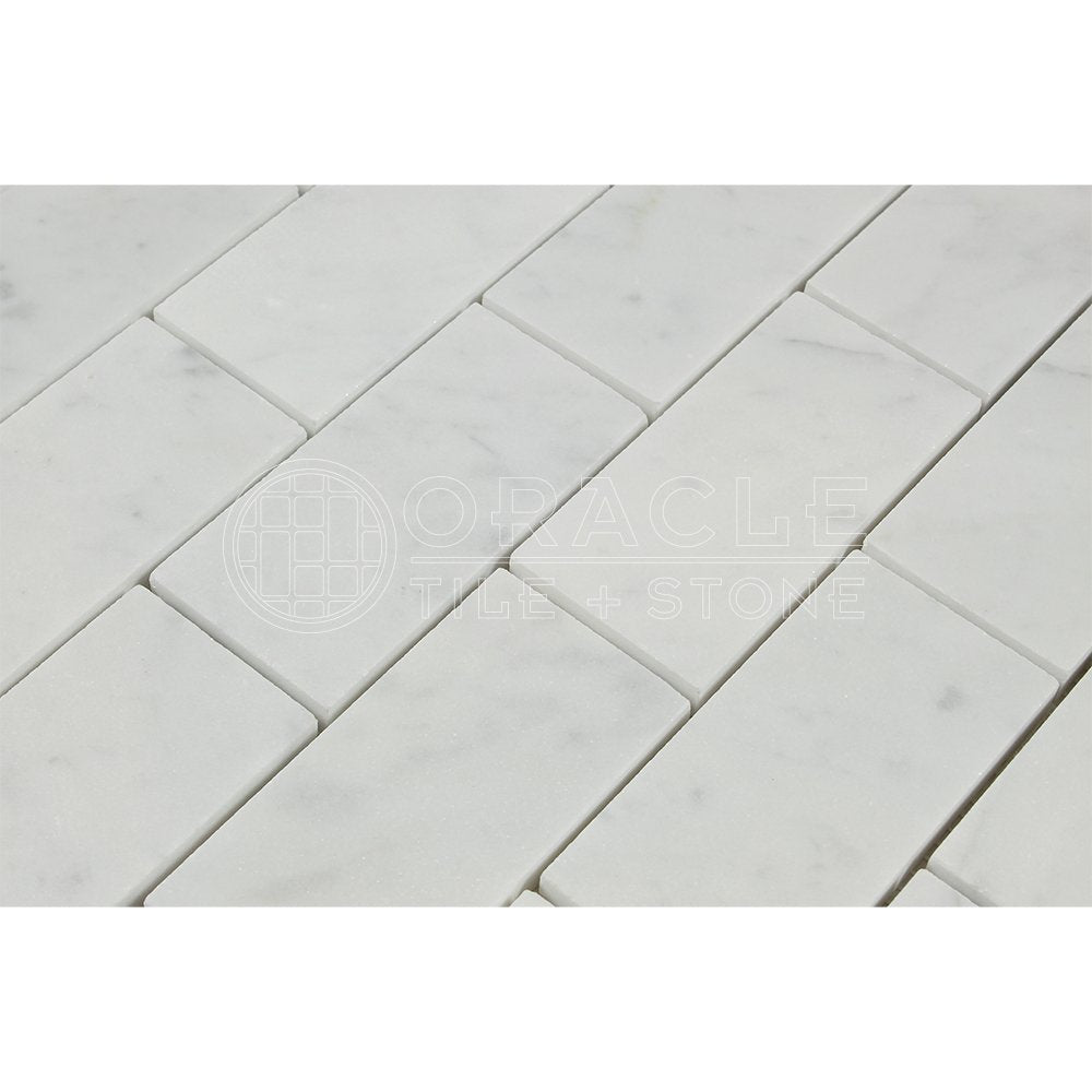 White Carrara Marble Brick Mosaic Tile 2x4, Polished
