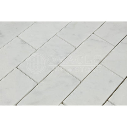 White Carrara Marble Brick Mosaic Tile 2x4, Polished