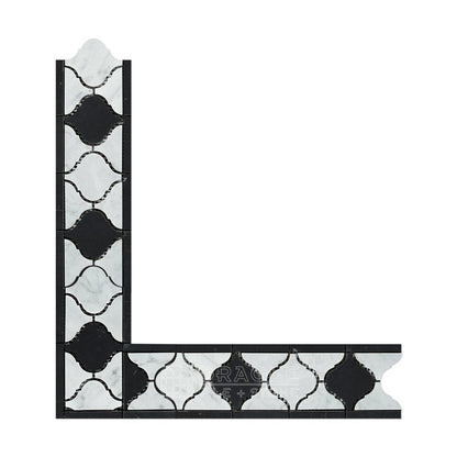 White Carrara Marble Basketweave Mosaic Tile with Black Dots, Honed