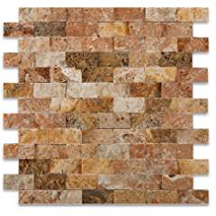 Scabos Travertine Brick Mosaic Tile 1x2, Split Face