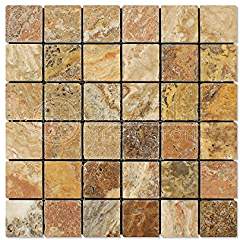 Scabos Travertine 2 x 2 Mosaic Tile, Tumbled - Tilefornia