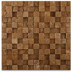 Brown Noce Travertine Mosaic Tile 1x1, Split Face