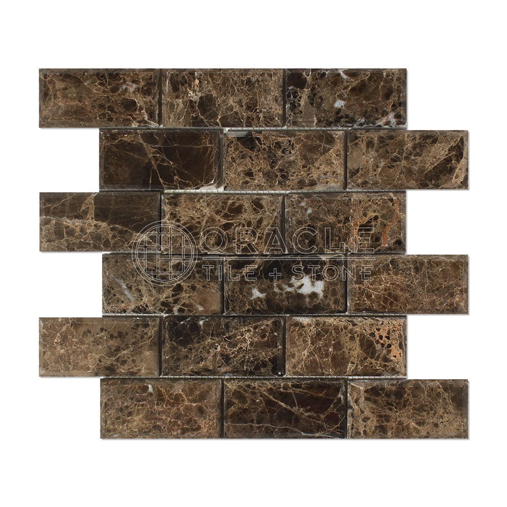 Dark Emperador Marble Brick Mosaic Tile 2x4, Polished
