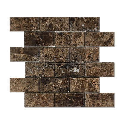 Dark Emperador Marble Brick Mosaic Tile 2x4, Polished