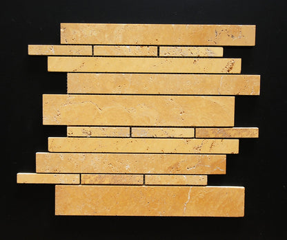 Gold Travertine Random Strip Mosaic Tile, Honed
